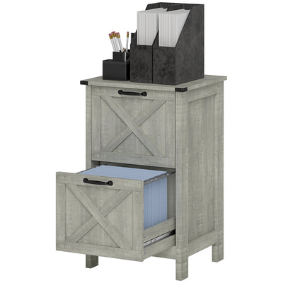HOMCOM Vertical Filing Cabinet with 2 Drawers, Rustic Farmhouse Office Storage Cabinet for A4, Letter Size, Stone Grey 