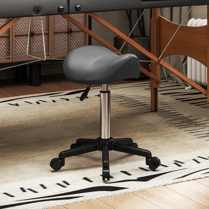 Saddle Stool, Adjustable Rolling Stool, Grey