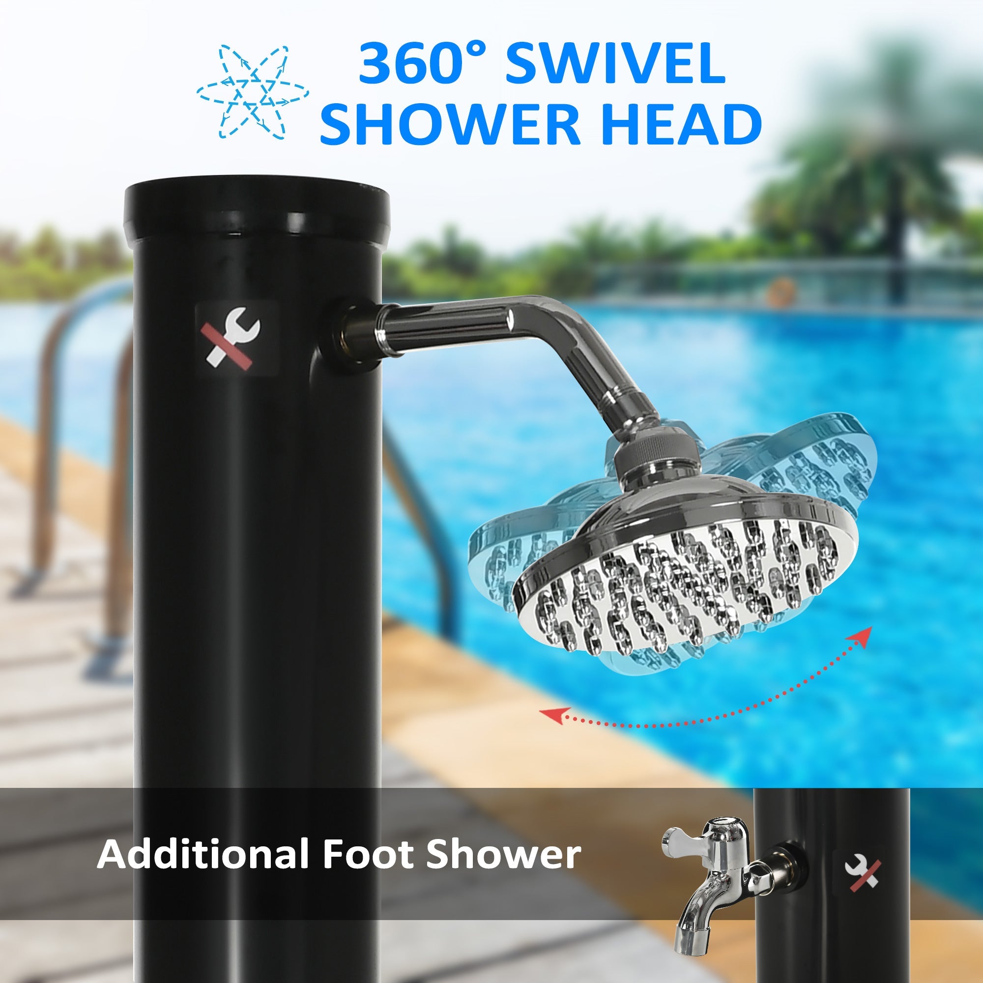 Outsunny 5.3 Gallons Solar Shower with Rotating Rainfall, Temperature Adjustment, 2 Section Outdoor Shower for Backyard, Black 