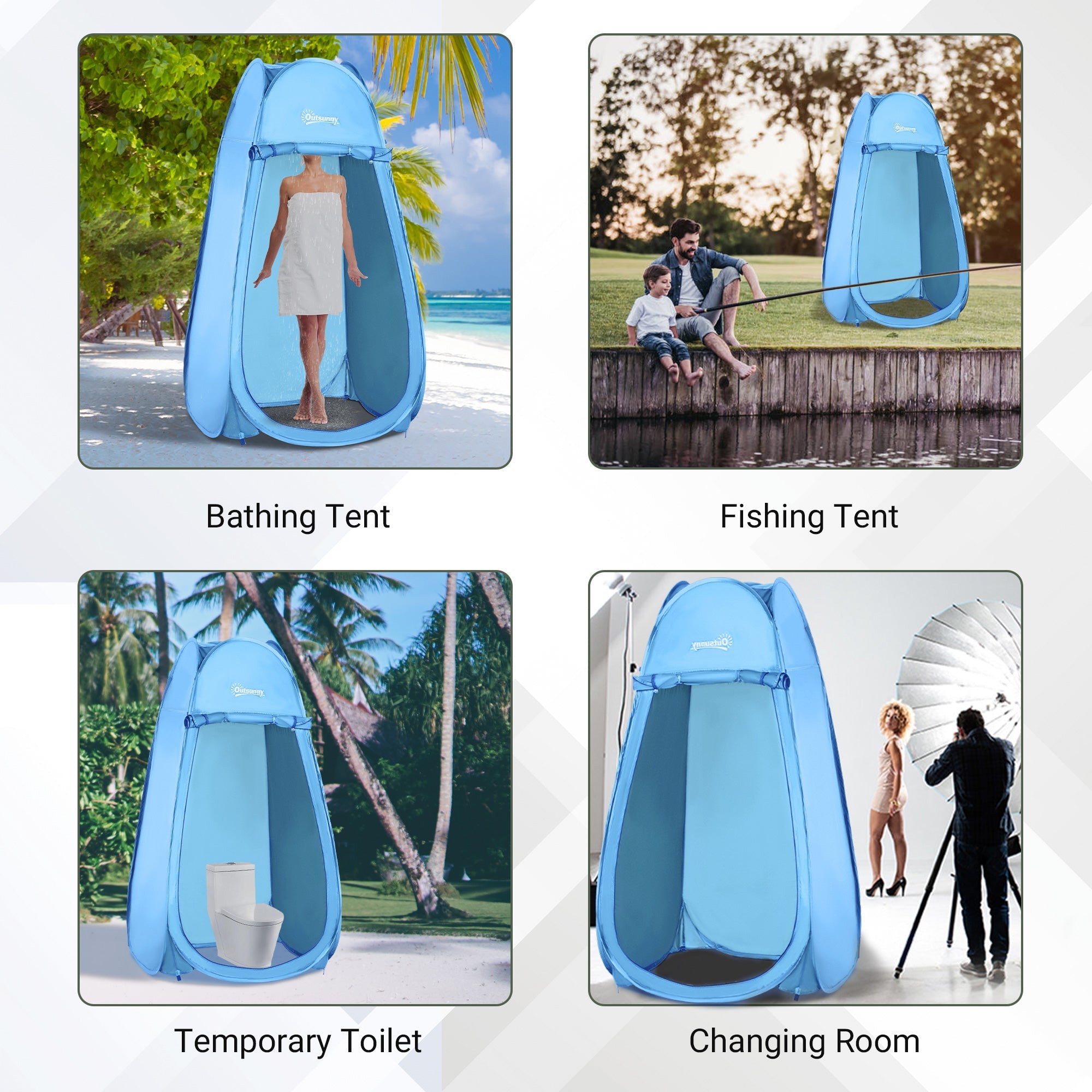 Outsunny Portable Pop Up Shower Tent Blue Dressing Changing Room Privacy Shelter for Camping Outdoor Beach 