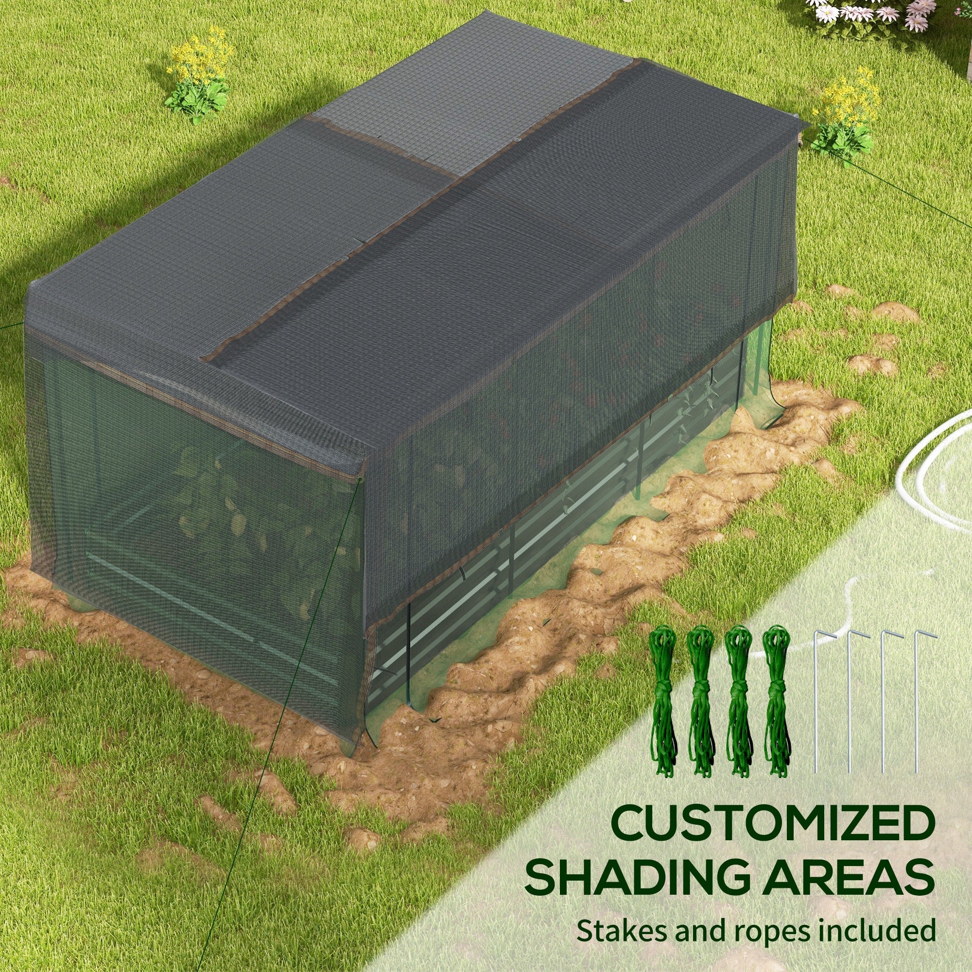 Outsunny Galvanized Steel Planter Box with Crop Cage and Shade Cloth, Raised Garden Bed for Flowers, Vegs and Herbs 