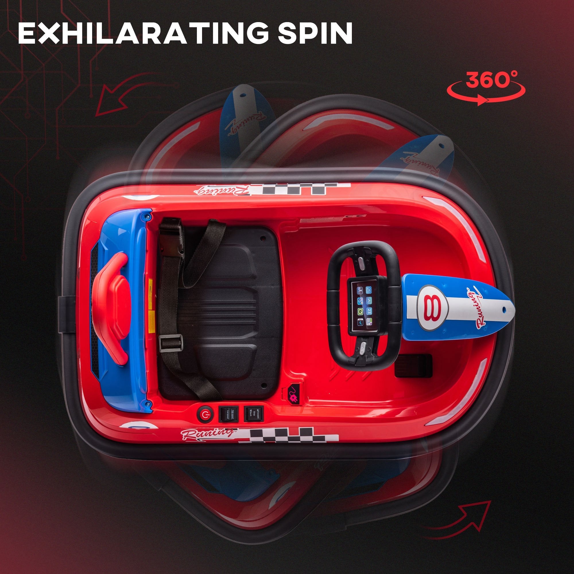 Aosom Kids Bumper Car: 6V Electric, 360° Spin, Twin Motors, Horn, Lights, Safety Belt, Red 