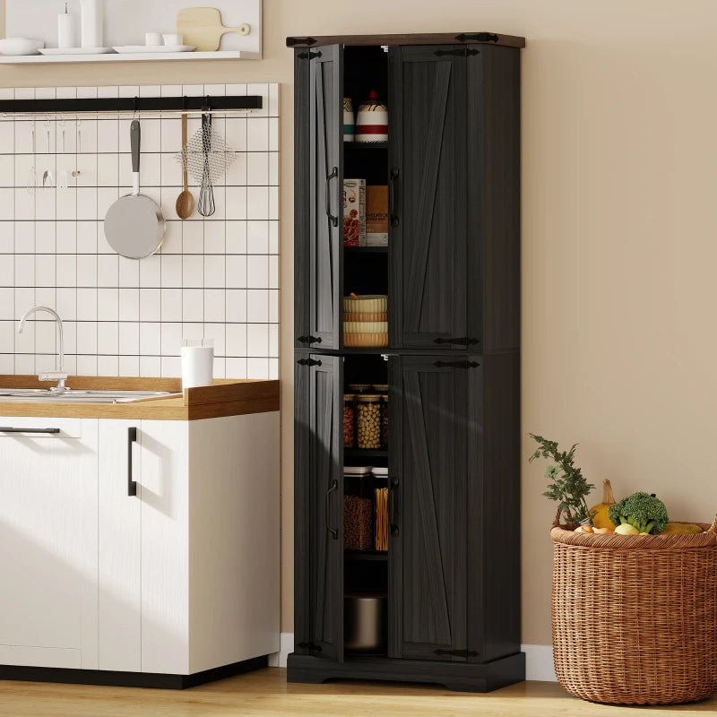 72" Pantry Cabinet, Farmhouse Freestanding Kitchen Storage Cabinet with Adjustable Shelves for Dining Room, Black
