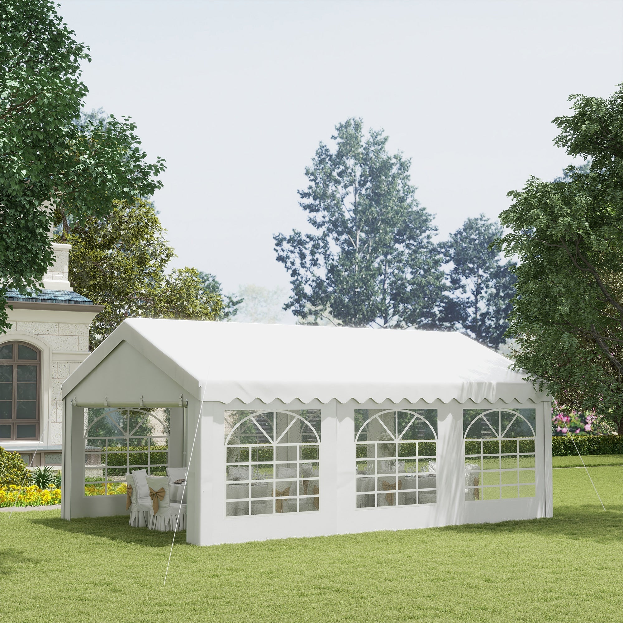 Outsunny 20'x13' Heavy Duty Portable Carport Garage Canopy Sun Shelter White with Sidewalls 