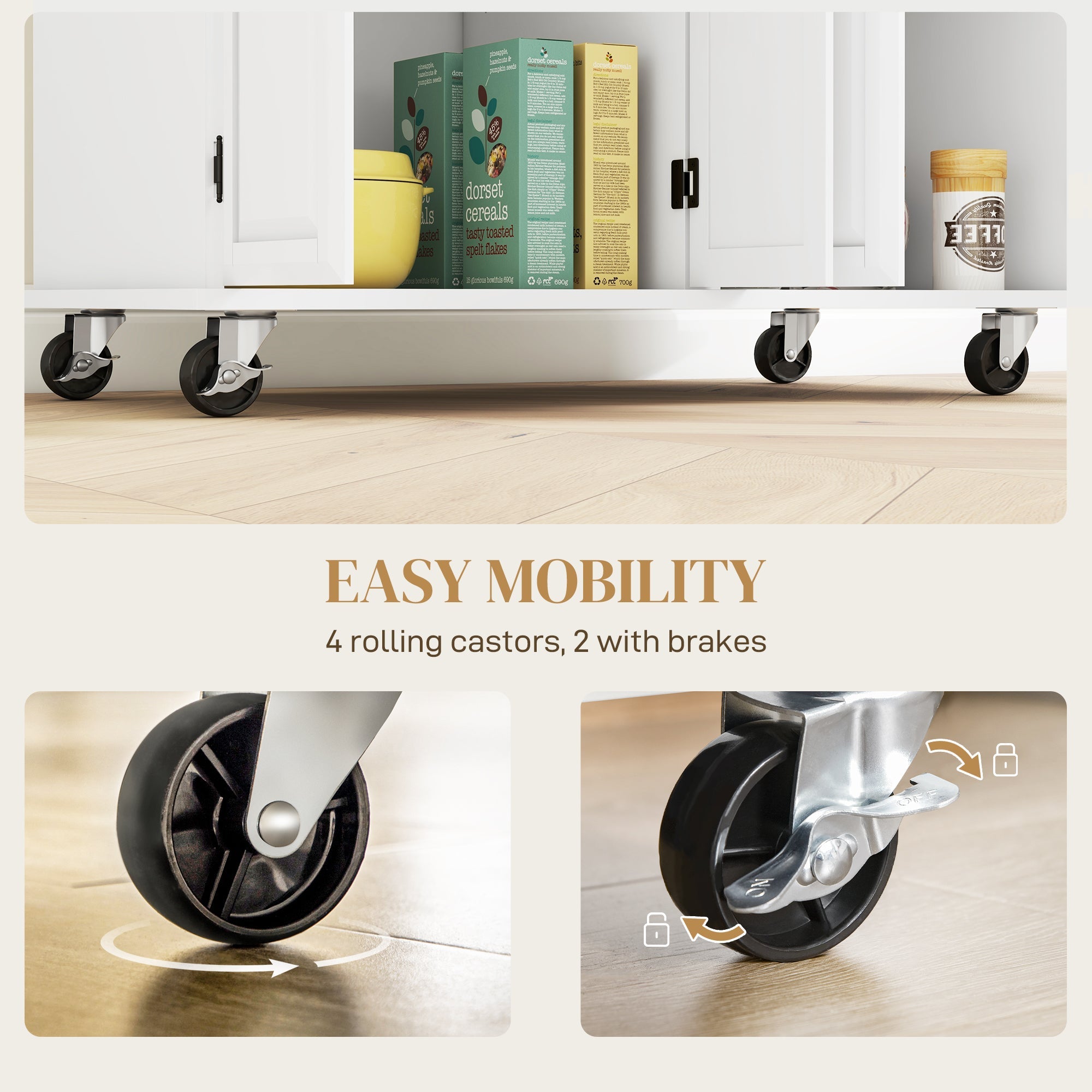 HOMCOM Kitchen Cart on Wheels: Rubber Wood Top, 2 Drawers, 4 Doors & Adjustable Shelving 