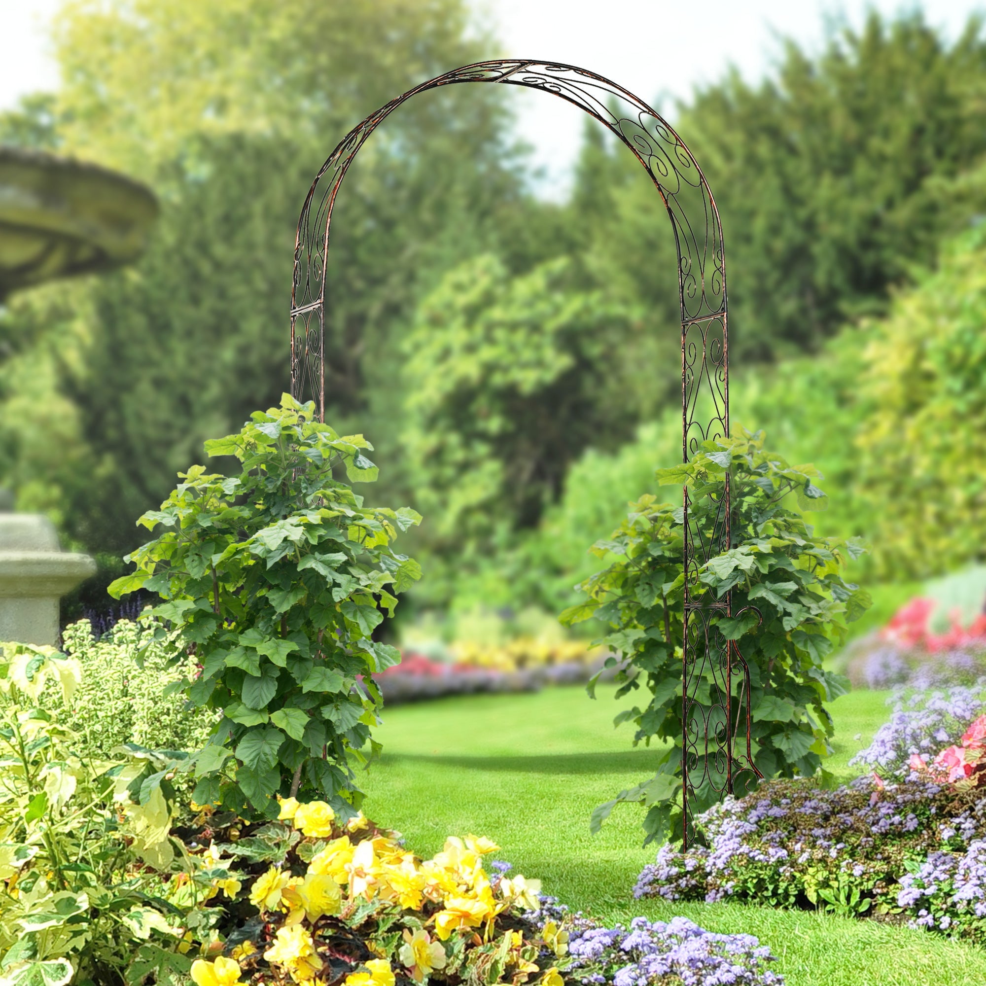 Outsunny 7.5ft Garden Metal Arch Outdoor Walkway Arbor for Decorative Climbing Vine Plants Patio Lawn, Black 