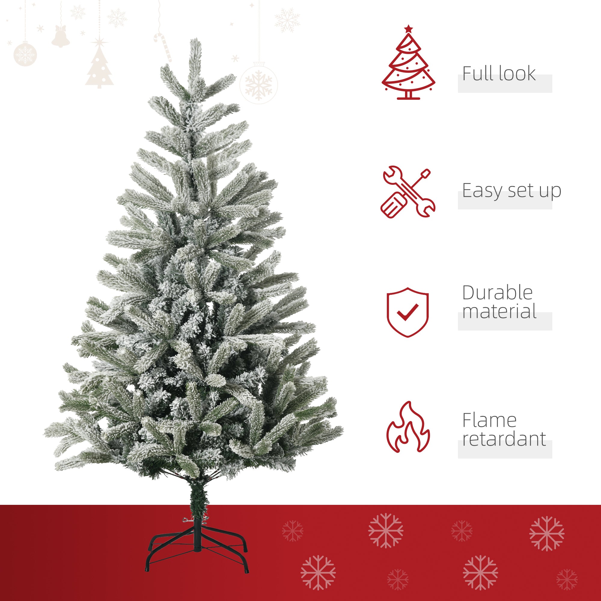 HOMCOM 5ft Artificial Snow-Flocked Tree Holiday Home Indoor Christmas Decoration with Metal Feet, Green 