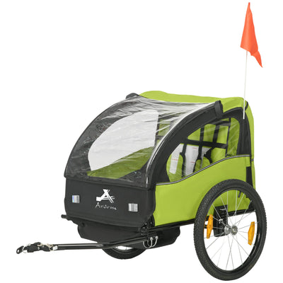Aosom 2 Seat Bike Trailer for Kids, Baby Stroller with Storage Bag, 5 Point Harness, Bicycle Trailer with 20" Wheels, Green 