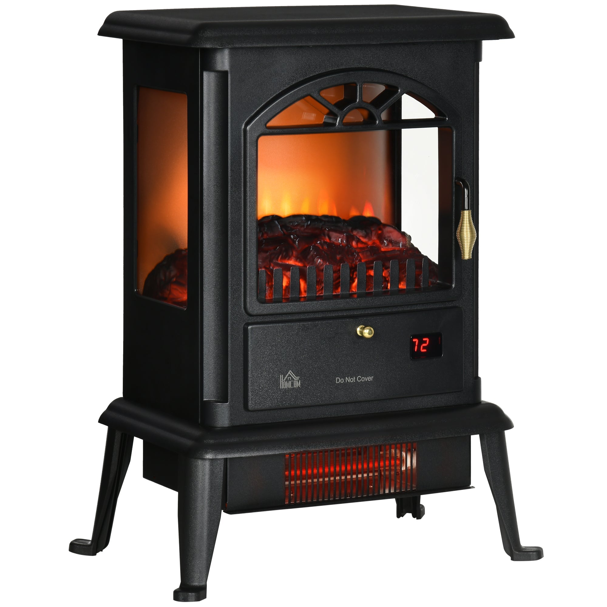 HOMCOM 22" Infrared Electric Fireplace Stove, Freestanding Fireplace Heater with 3D Flame Effect, 1000W/1500W, Black 
