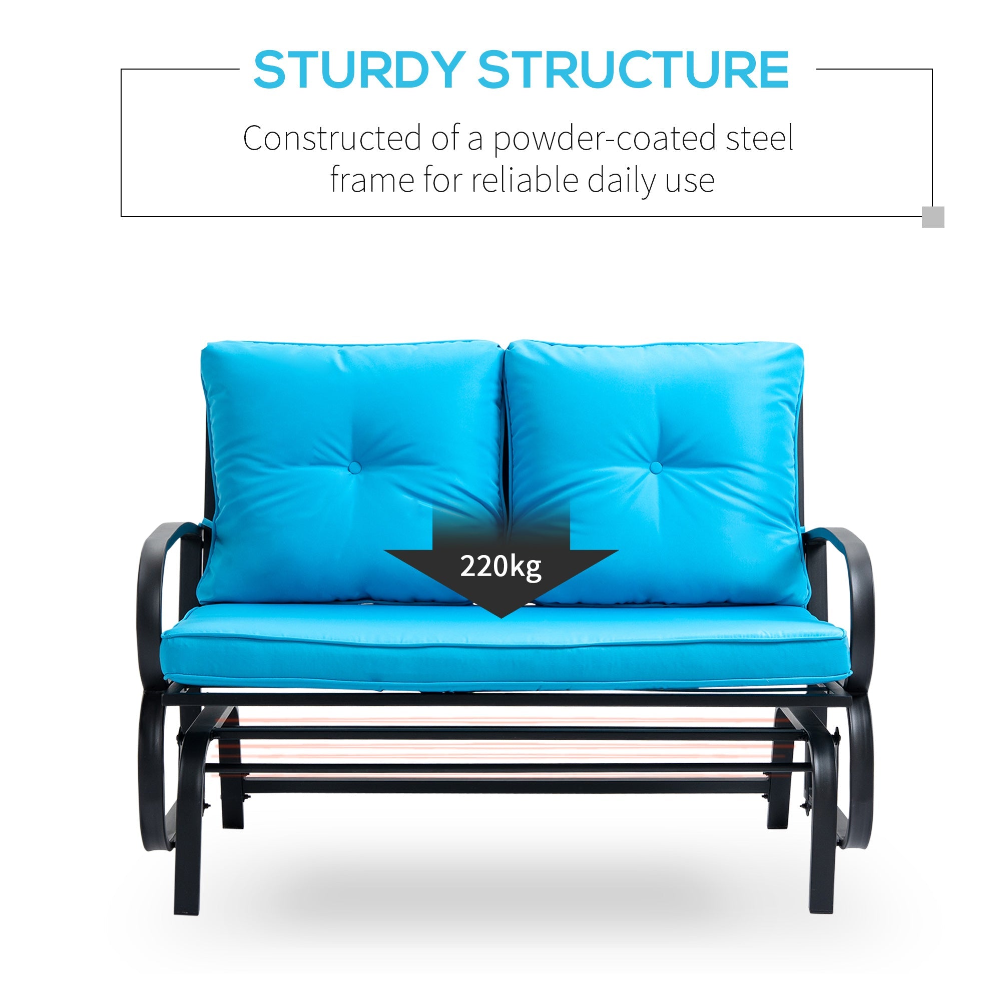 Outsunny 2-Person Outdoor Glider Chair, Patio Double Rocking Loveseat with Steel Frame & Cushions, Blue 