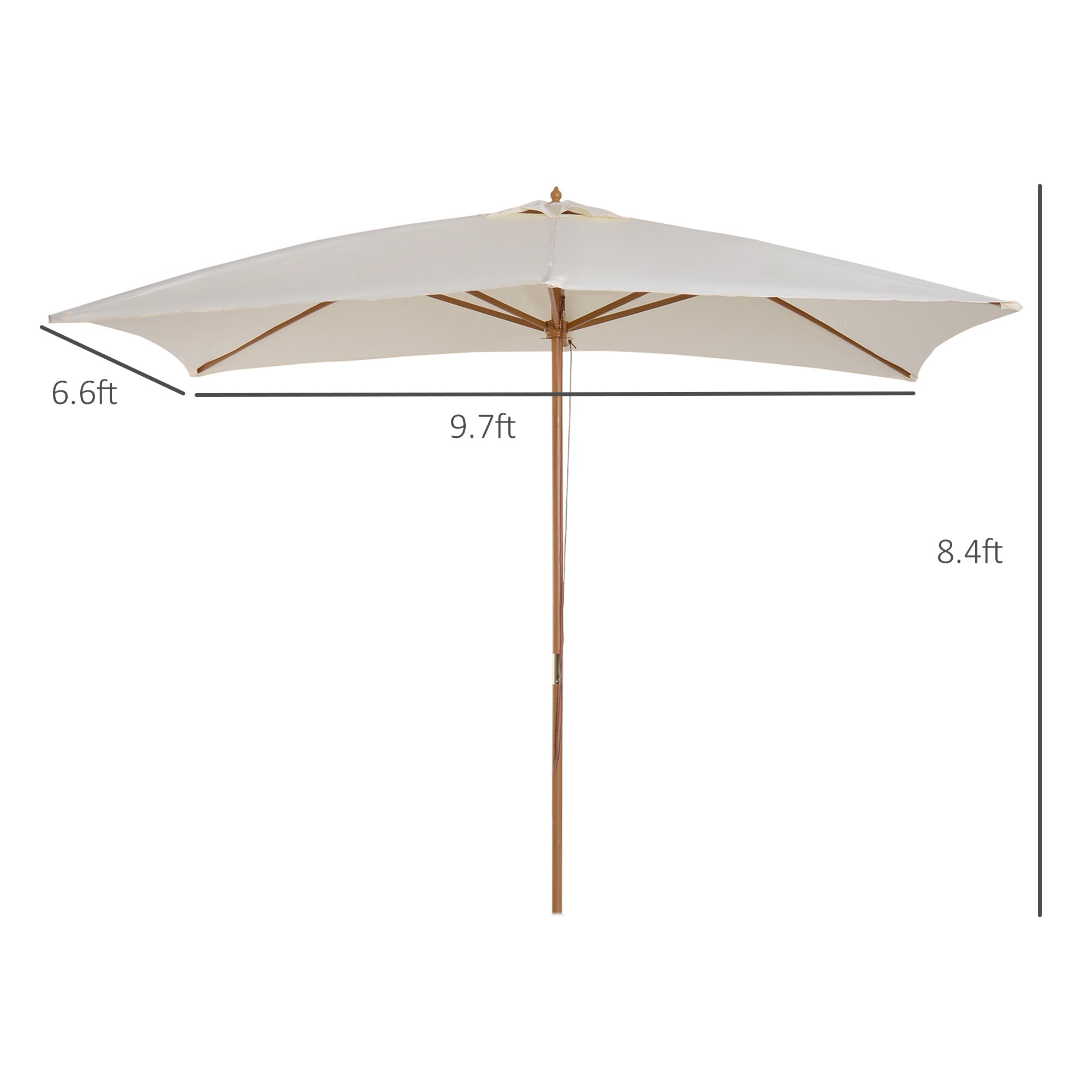 Outsunny 7x10ft Wooden Rectangle Patio Umbrella: Beige Market Garden Parasol Outdoor Sunshade Canopy 