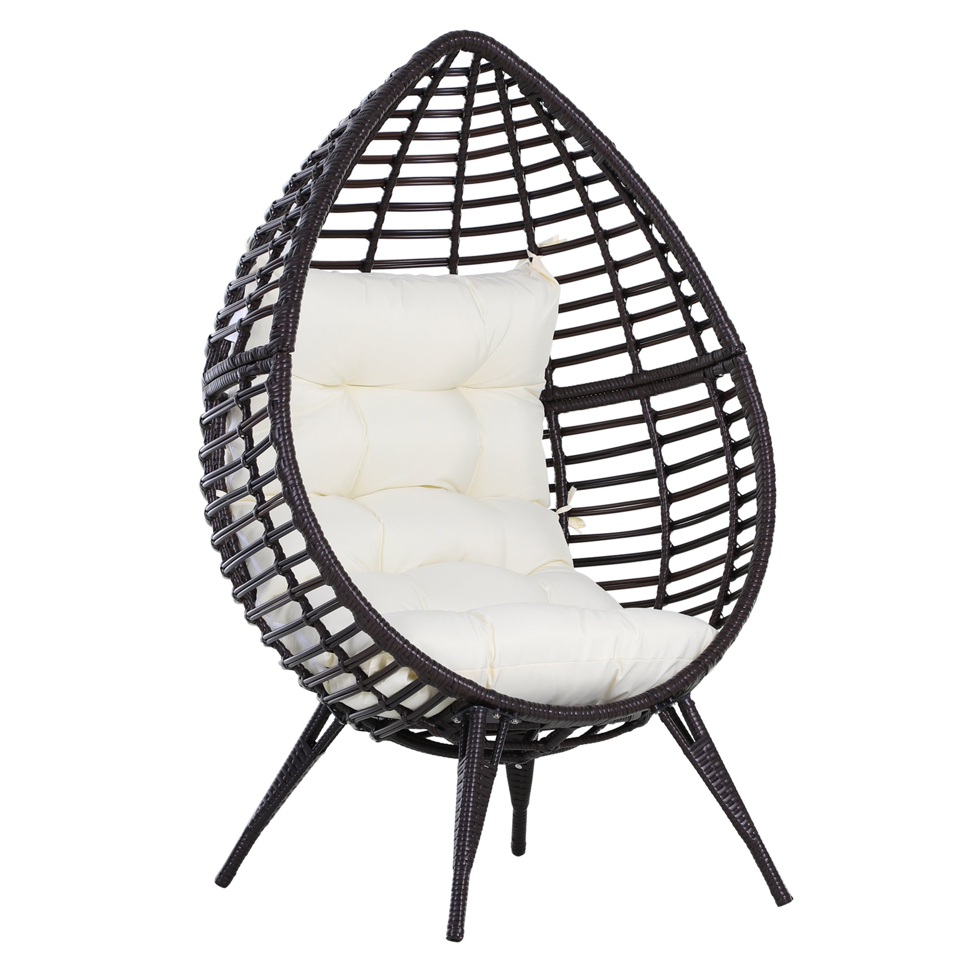 Outsunny Rattan Wicker Egg Chair Lounge Chair with Cushion Outdoor Indoor Adjustable Brown 352lbs Capacity 
