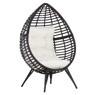 Outsunny Rattan Wicker Egg Chair Lounge Chair with Cushion Outdoor Indoor Adjustable Brown 352lbs Capacity 