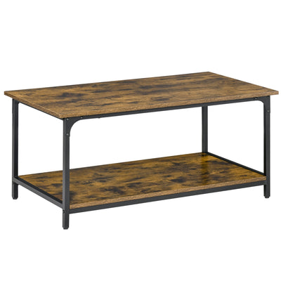 HOMCOM Rustic Brown Industrial Coffee Table: 2-Tier Center Table with Storage Shelf for Living Room 