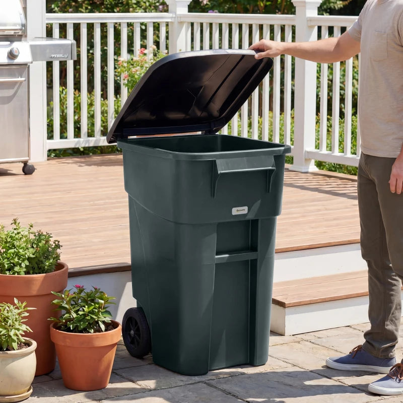 Outdoor Garbage Bin with Lid and Wheels, 53 Gallon Large Trash Can Garbage Can with Handle for Patio, Yard, Dark Grey