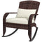 Adirondack Chair, Outdoor Wicker Rocking Chair with High Back, Seat Cushion and Pillow for Porch, Balcony, Cream/Brown