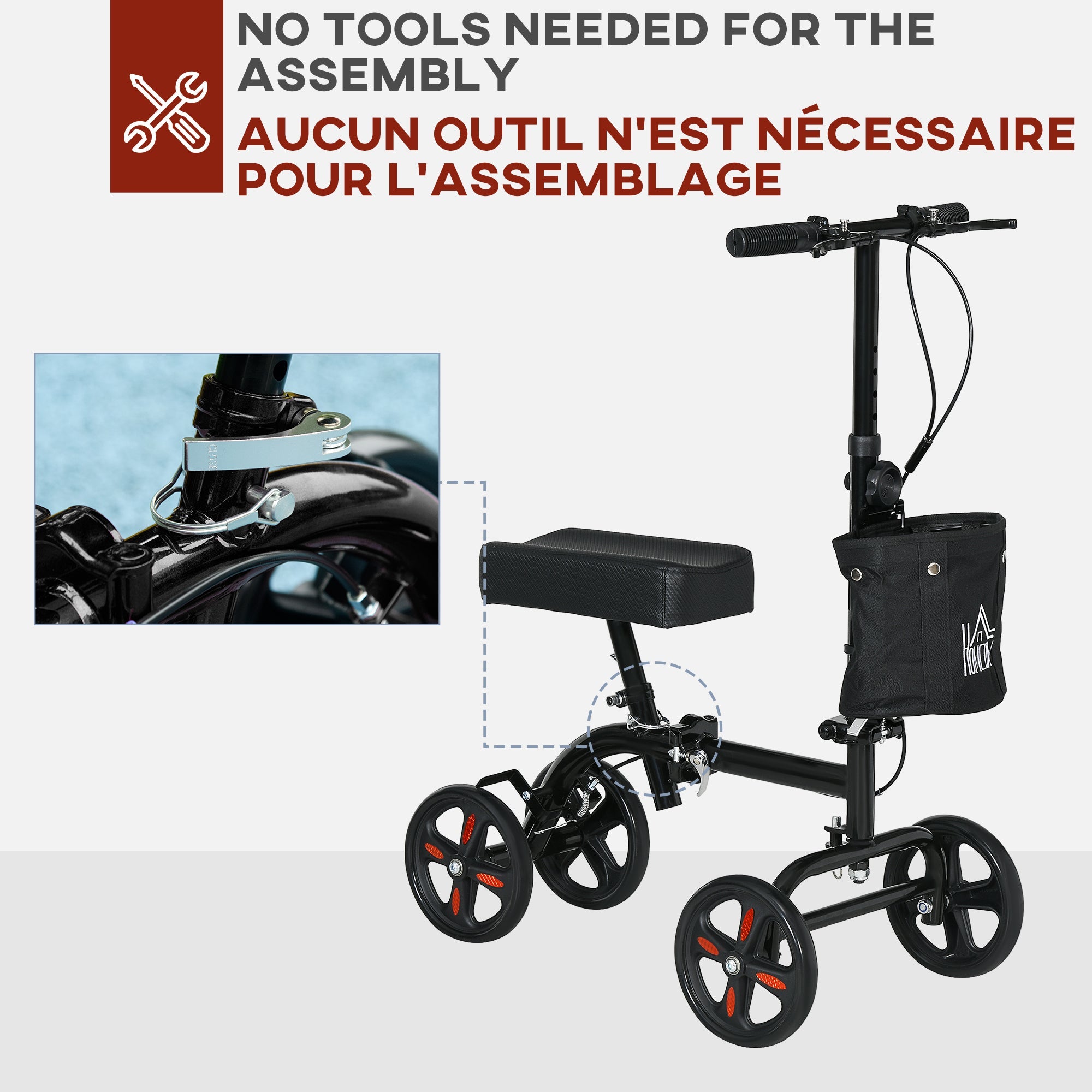 HOMCOM Steerable Knee Walker, Foldable Knee Scooter with Dual Braking System, Adjustable Height, Crutch Alternative, Black 