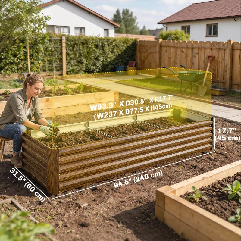 8 x 2.6 x 1.5ft Galvanized Raised Garden Bed, Reinforced Outdoor Planter Box with Open Bottom, Brown Wood Effect