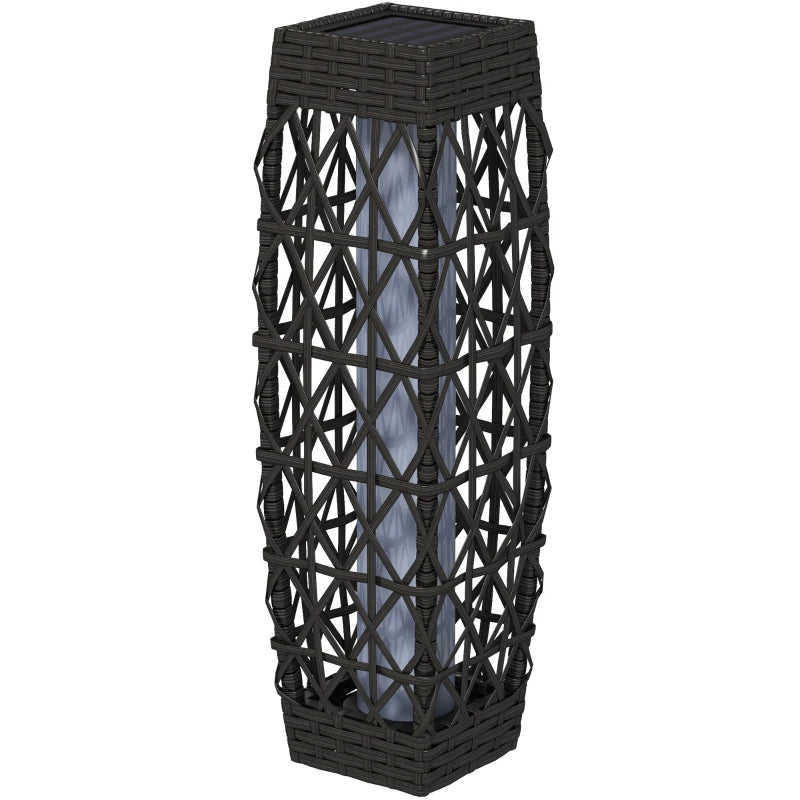Wicker Outdoor Floor Lamp, Decorative Solar Lantern with Auto On/Off LED Lights, IP44 for Patio, Porch, Pathway, Grey