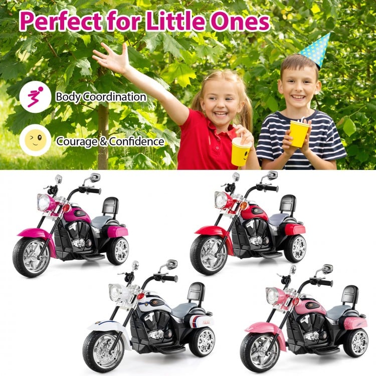 6V Powered Toddler 3-Wheel Motorbike Ride On Toy with Horn and Headlight-Hot Pink