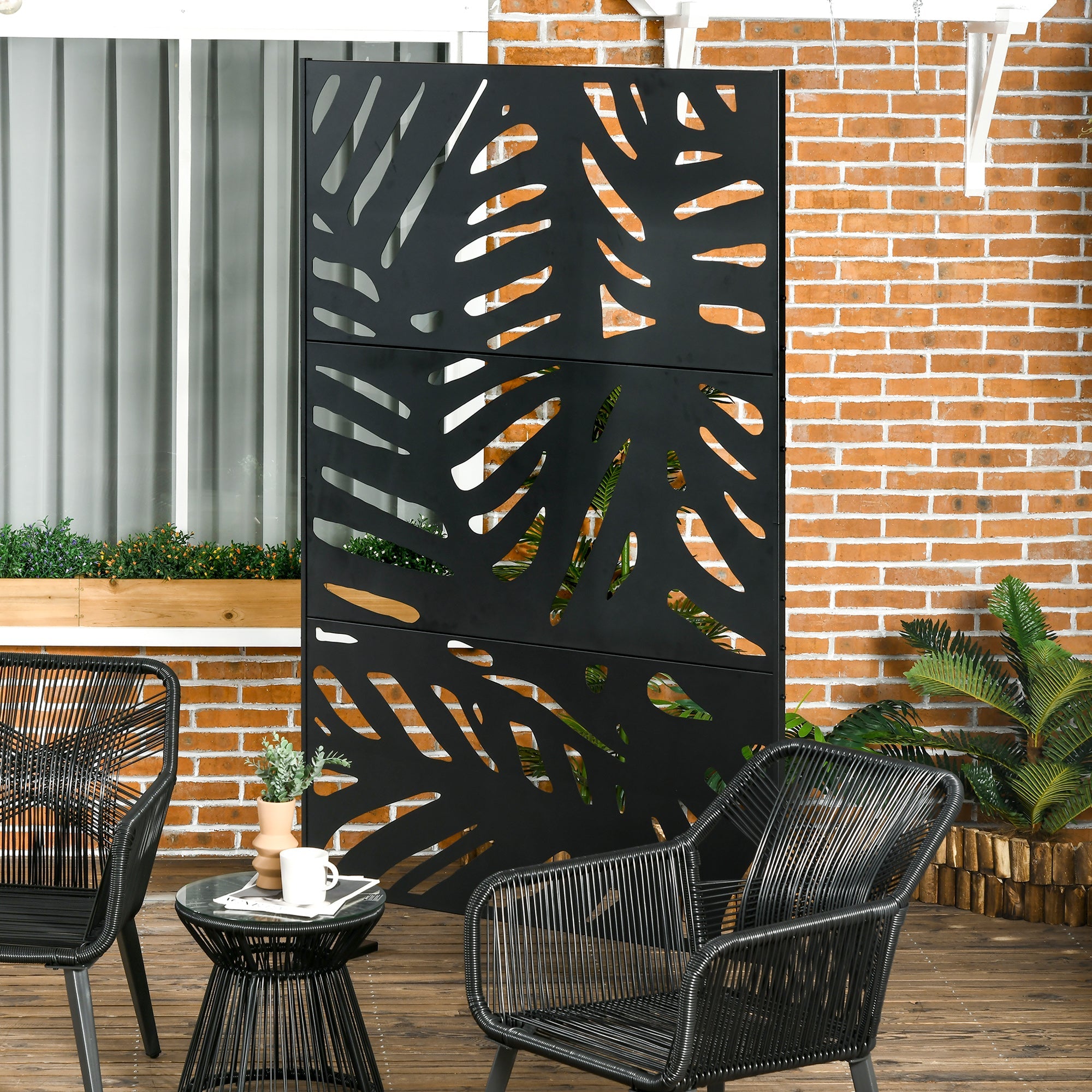 Outsunny Freestanding Metal Outdoor Privacy Screen Decorative Divider for Garden Backyard Deck Pool Black 