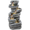 Outdoor 6-Tier Water Fountain, Waterfall Fountain with LED Lights, Resin Waterfall Feature with Pump, Grey