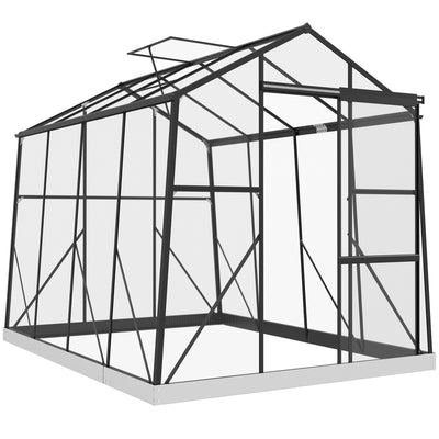 Outsunny 6'x8' Aluminium Walk-in Greenhouse with Polycarbonate Panels - Features Sliding Door, 5-Level Roof Vent, Rain Gutter 