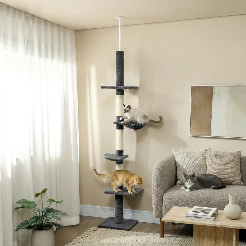 8.5ft Cat Climbing Tree 5-Tier Kitty Activity Center with Scratching Post  Dark Grey