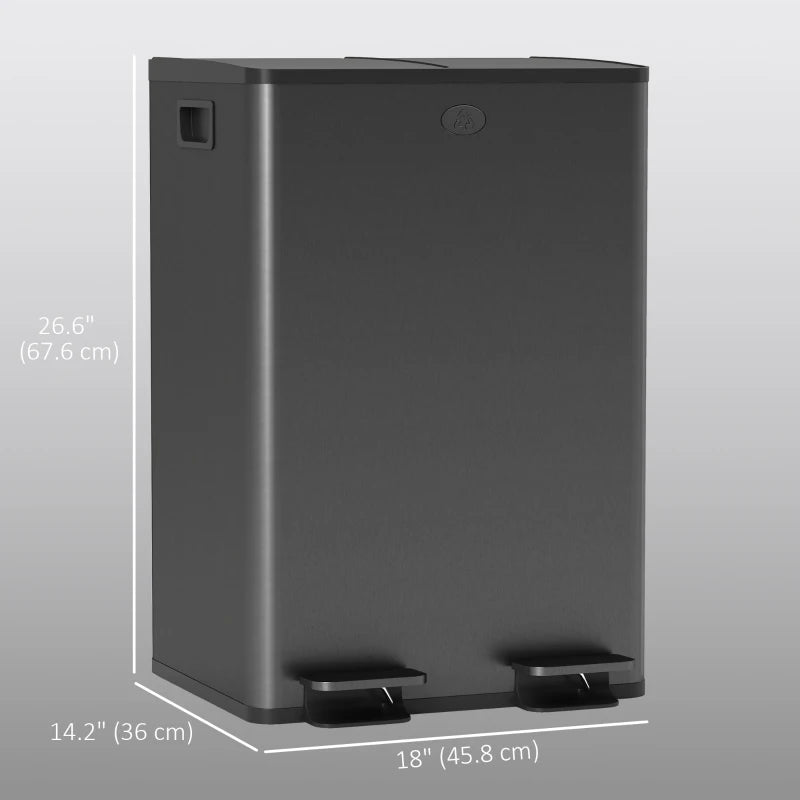 Dual Garbage Bin, Soft-Close Trash Can with Foot Pedal, 2 x 28 Liter Garbage Can with Removable Inner Buckets, Black