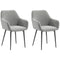 Dining Chairs Set of 2, Velvet-look Fabric Upholstered Kitchen Chairs with Backrest, Armrests and Steel Legs, Dark Grey