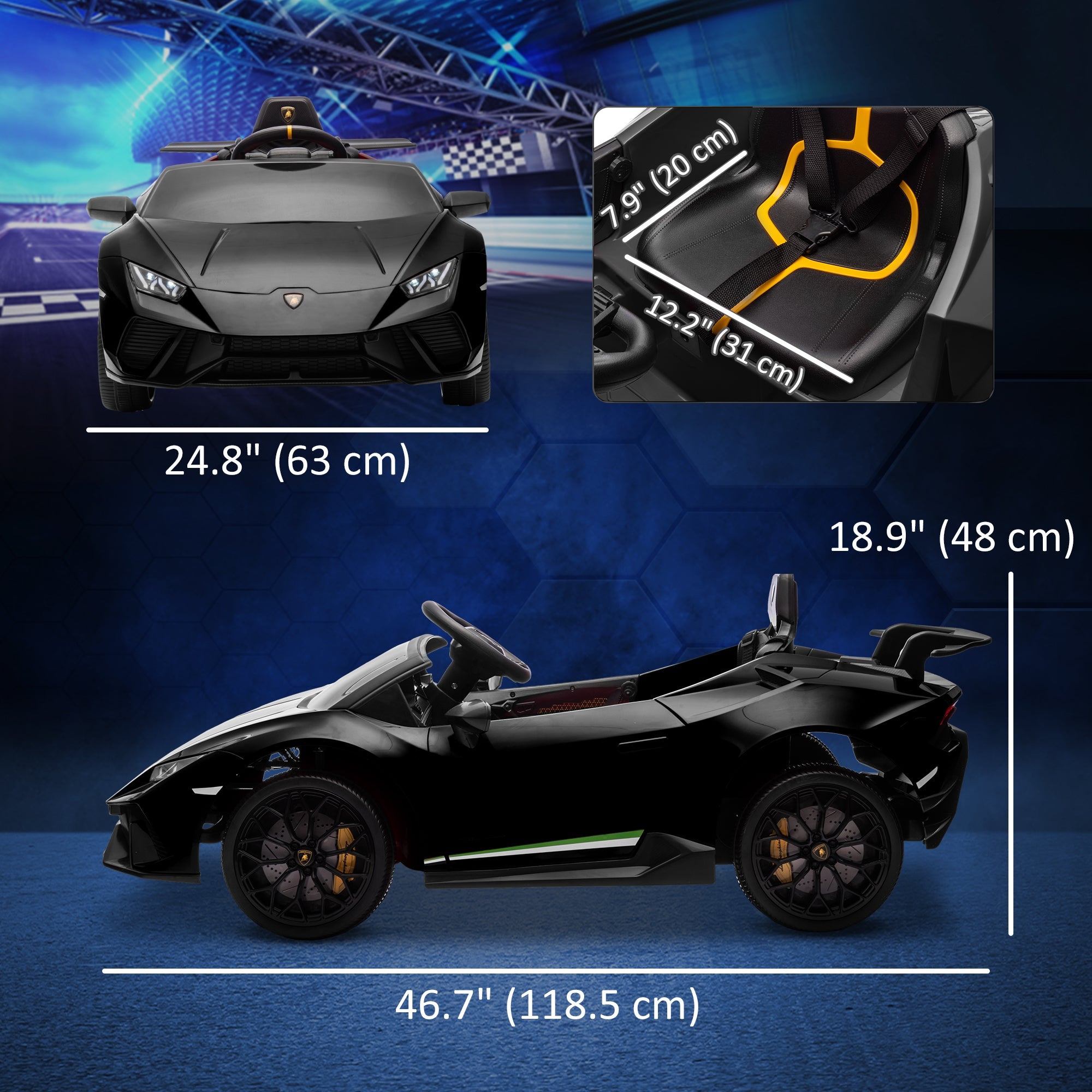 Qaba 12V Lamborghini Huracan Licensed Kids Electric Car with Remote Control, Spring Suspension, Transport Wheels, Black 