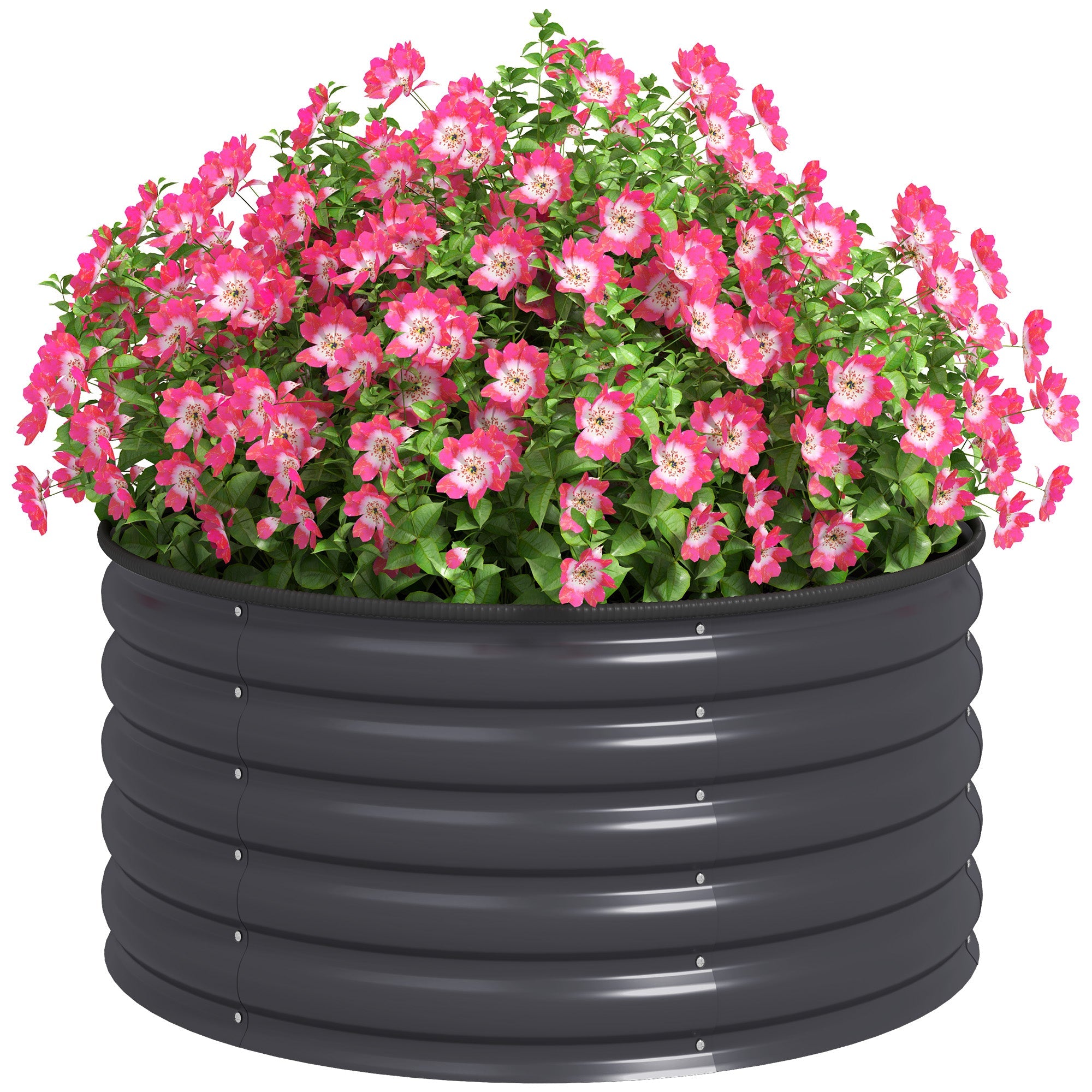 Outsunny Galvanized Raised Flower Bed, 3 x 3 x 1.5 ft Outdoor Metal Raised Bed with Safety Edging and Gloves, Dark Grey 