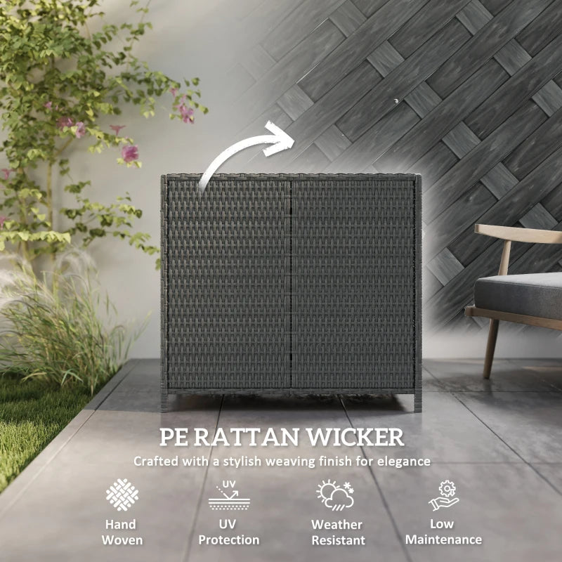 Wicker Outdoor Storage Cabinet Double Magnetic Doors, PE Rattan Outdoor Towel Rack for Pool, Patio, Dark Grey