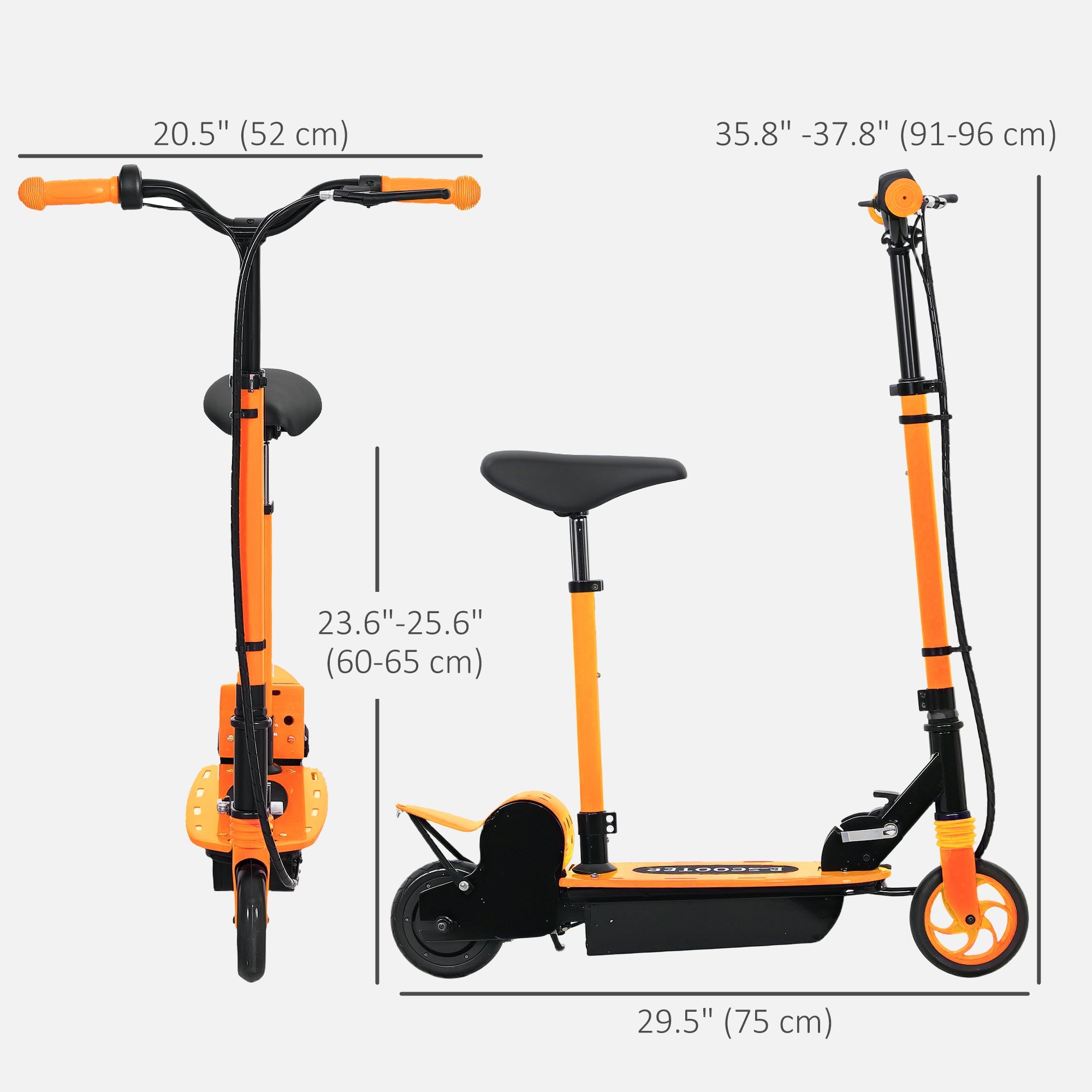 Soozier Foldable Electric Scooter for Kids Ages 6-14, with Seat and 2 Adjustable Heights, Max 6km Range & 12km/h, Orange 