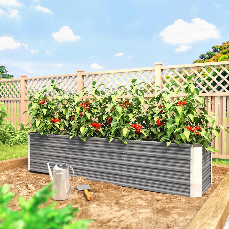 6' x 1.5' x 1.3' Galvanized Raised Garden Bed, Elevated Large Metal Planter Box w/ Install Gloves, Light Grey