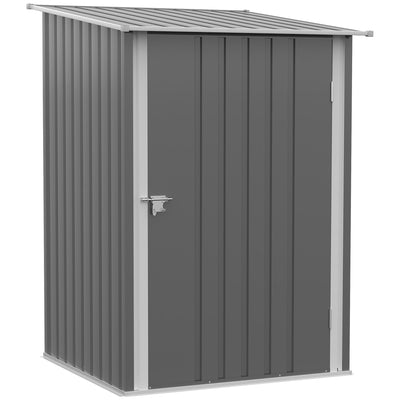 Outsunny Lean-to Garden Shed 3.3'x3.4' Secure Outdoor Steel Storage with Lockable Door Ideal for Patio Tools - Grey 