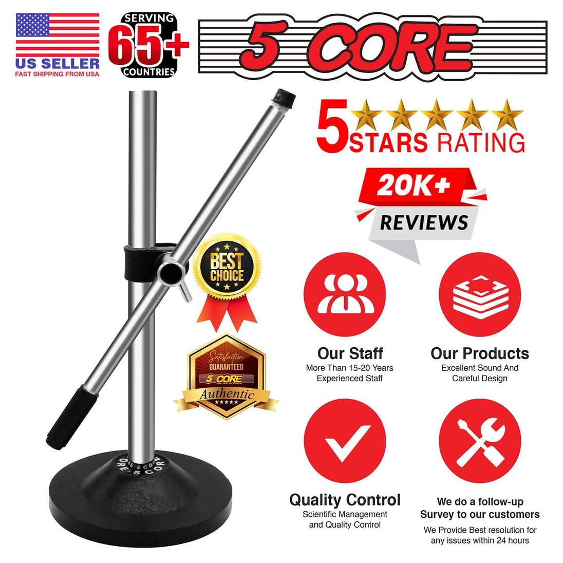 5Core Desktop Mic Stand Universal Desk Microphone Holder Table Top Round Base Stands