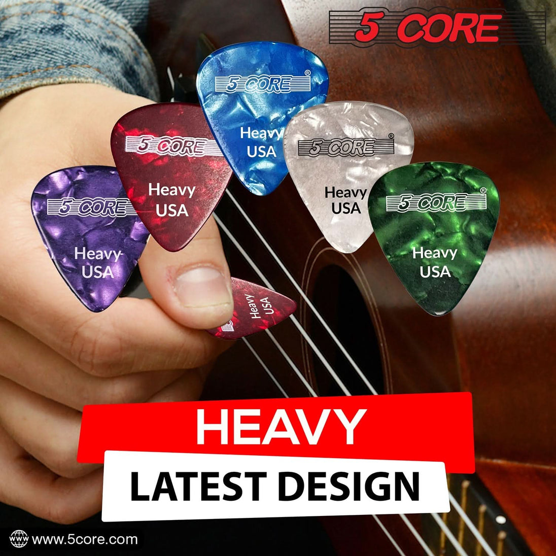 5Core Guitar Picks 0.96mm Celluloid Heavy Gauge Pick - Acoustic Electric Bass Guitars RED