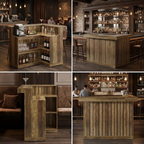 Modern L-Shaped Bar Unit, 4-Tier Corner Liquor Cabinet with Shelving