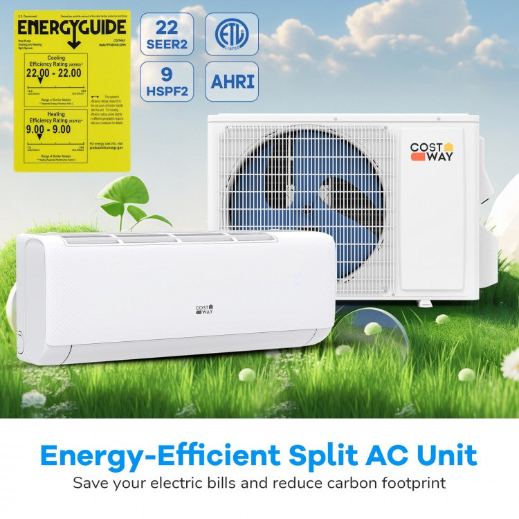 12000 BTU 22 SEER2 Mini Split AC: Rapid Cooling to 60°F / Heating to 90°F, Turbo Speed for 750 Sq.Ft