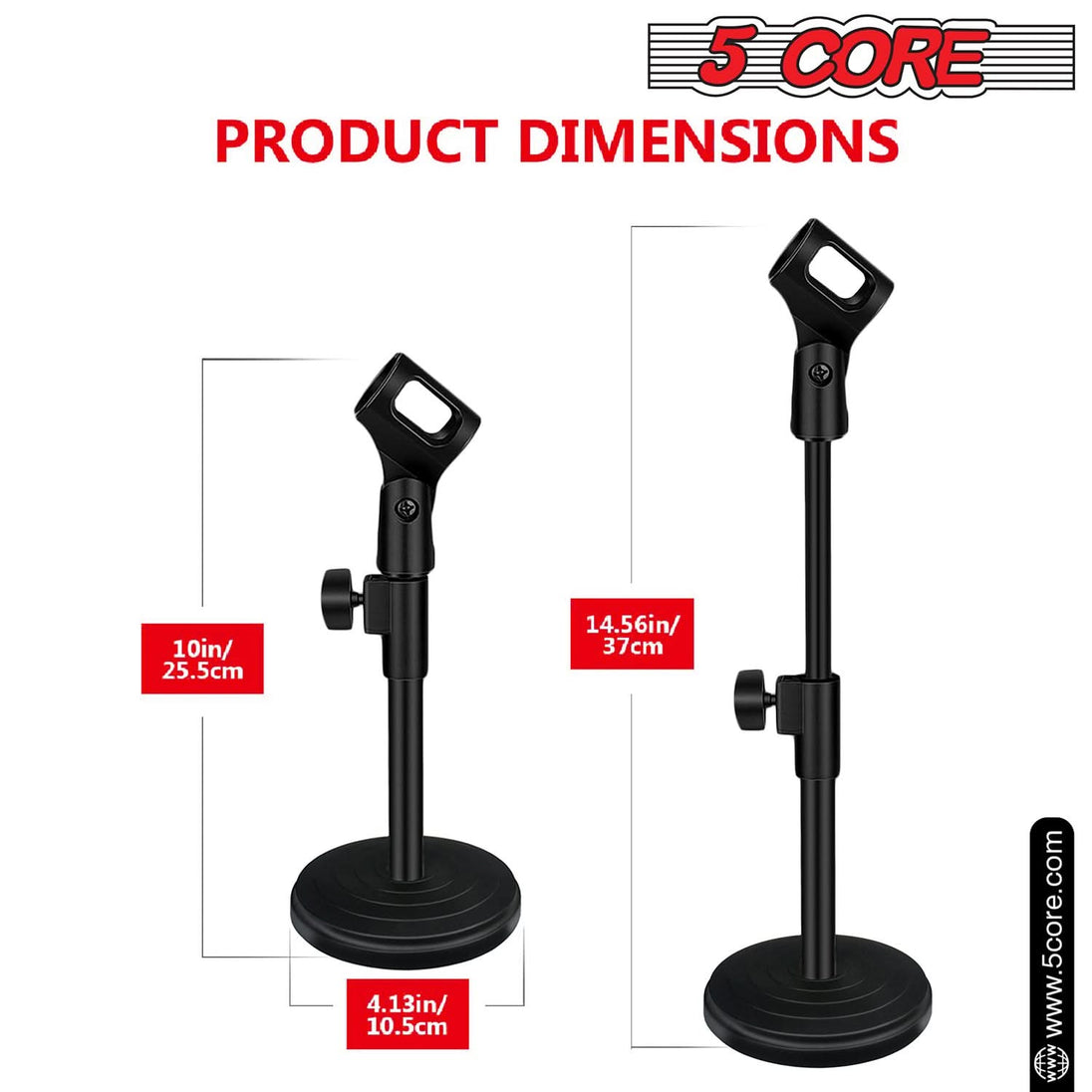 5 Core Round Base Mic Stand Desk Universal Desktop Height Adjustable Table Top Microphone Stand w Mic Clip