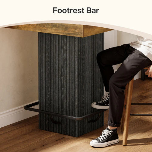 31.5" Square Bar Table Industrial Counter Height Dining Table with Metal Footrest Heavy Duty Pedestal Base Rustic Brown