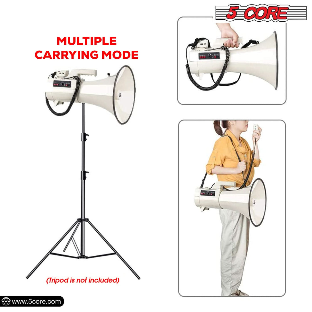 5Core Megaphone Bullhorn Speaker 100W Professional Bull Horn Battery Power Megafono 2000Yard Range 4501