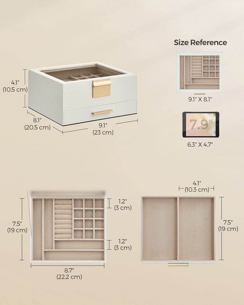 SONGMICS Jewelry Box with Glass Lid 