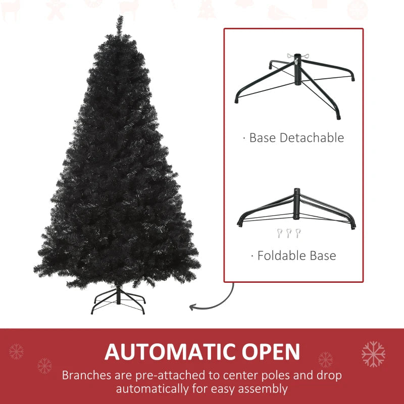 HOMCOM 6ft Artificial Christmas Tree Unlit Douglas Fir with Realistic Branch Tips, Black Halloween Style 
