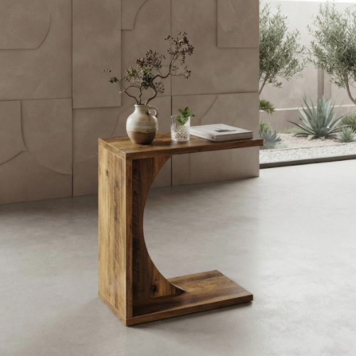 C-Shaped End Table, 23.62" Narrow Sofa Side Table with Adjustable Feet, Modern Living Room Laptop Table