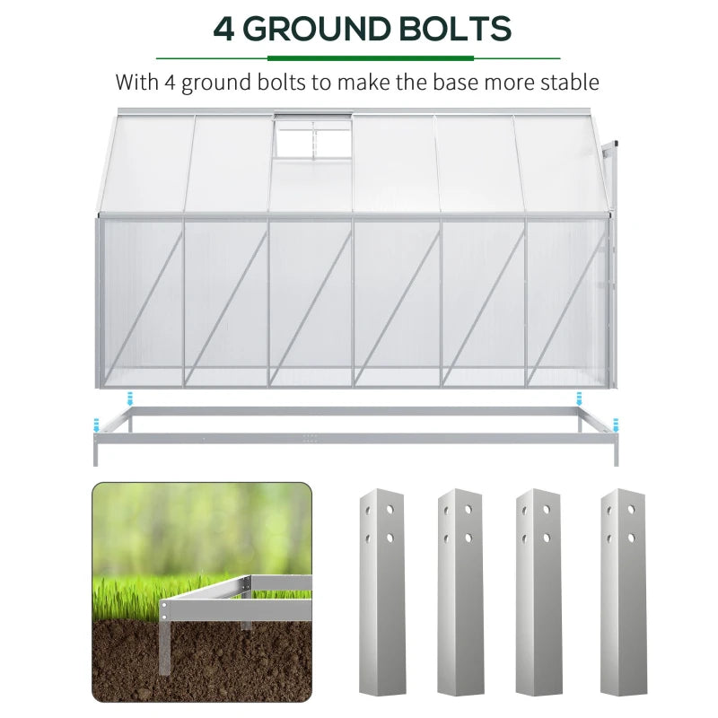 Outsunny 6' x 12' x 6.5' Walk-in Greenhouse, Polycarbonate Greenhouse with Adjustable Roof Vent, Base, Sliding Door, Clear 