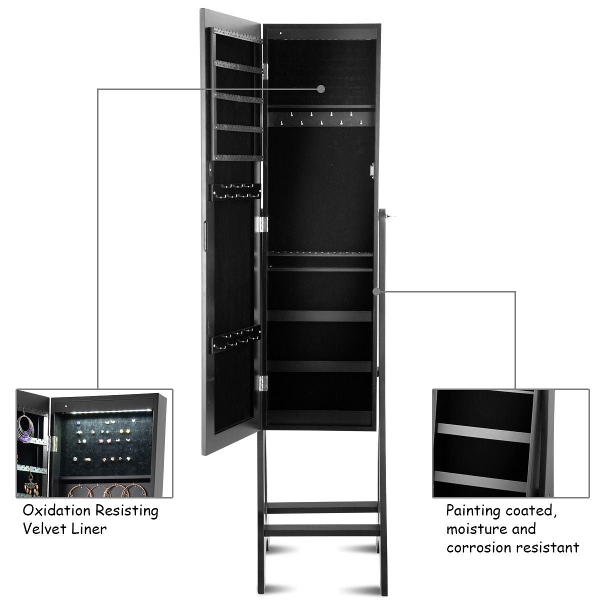 Standing Mirror Jewelry Cabinet-Black