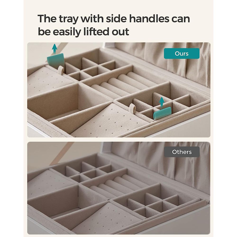 SONGMICS 2-Layer Jewelry Box with Handle and Removable Jewelry Tray 