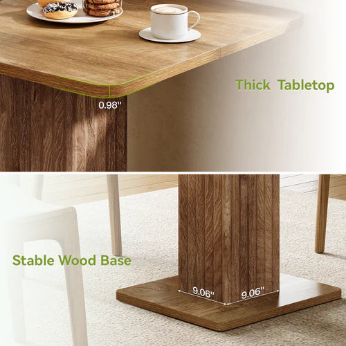 Dining Table 35.43" x 31.5" Farmhouse Kitchen Table for 2-4 People with Fluted Pedestal Base and Thick Tabletop Rustic Wood